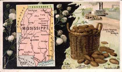 Mississippi map - Cotton, sweet potatoes