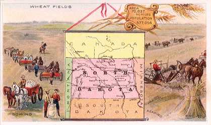 North Dakota map - Wheat Fields; Sowing; Reaping