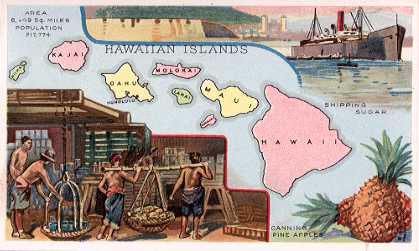 Hawaii map - Shipping Sugar; Canning Pineapples