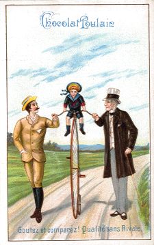 Chocolat Poulain - high-wheel bicycle trade card