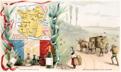 France map - Wines, Spirits, Silks; Gathering Grapes in the Vineyard