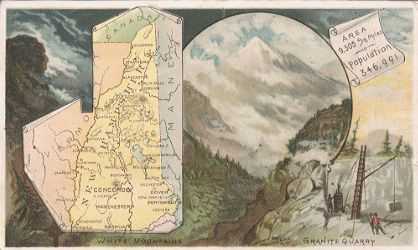 New Hampshire map - White Mountains, granite quarry