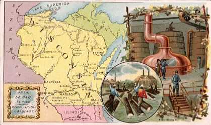 Wisconsin map - Lumbering, beer brewery