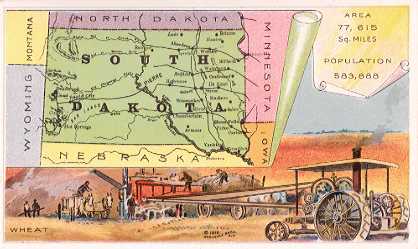South Dakota map - harvesting wheat