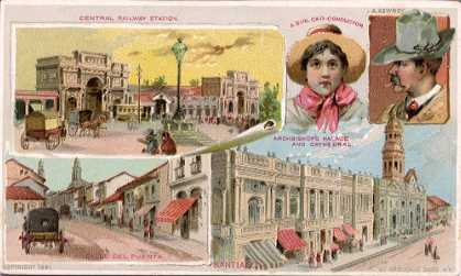 Santiago, Chile - Central Railway Station; Girl Car-Conductor; Cowboy; Calle del Puenta; Archbishop's Palace and Cathedral